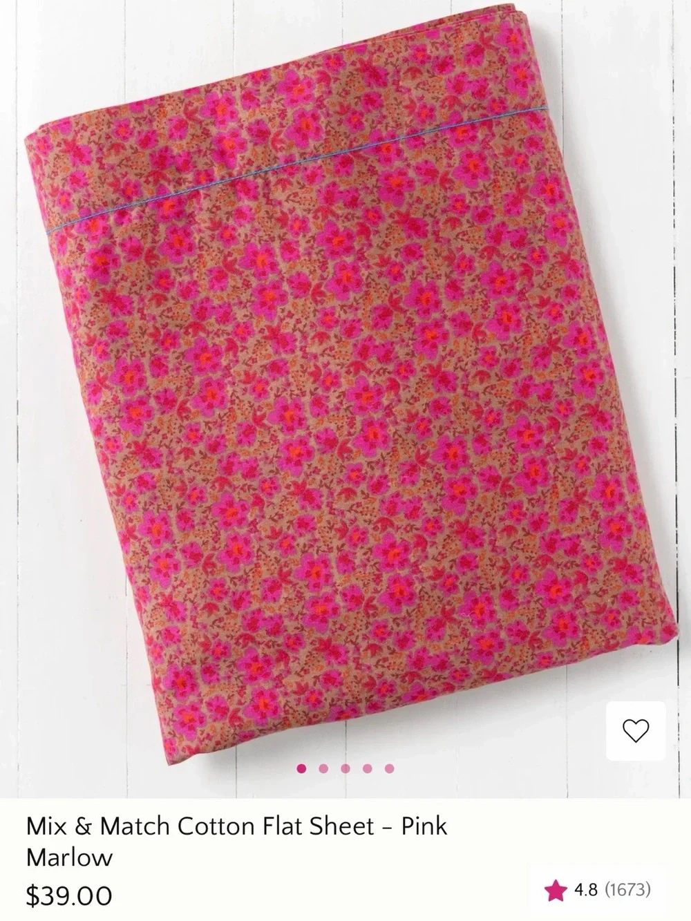 Marlow Pink Floral Cotton Flat Sheet